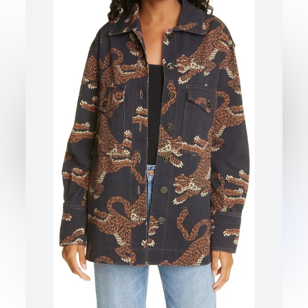 Farm Rio XL black leopard cotton jacket.